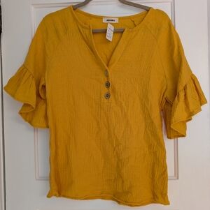 Golden Yellow 100% Cotton Ruffle Sleeve Blouse Cottage Core Style Size S